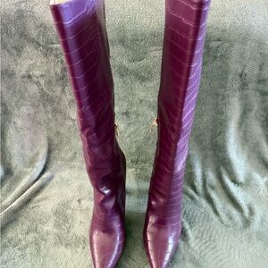 Fashion Nova Deep Purple Croc-Embossed Heeled Boots